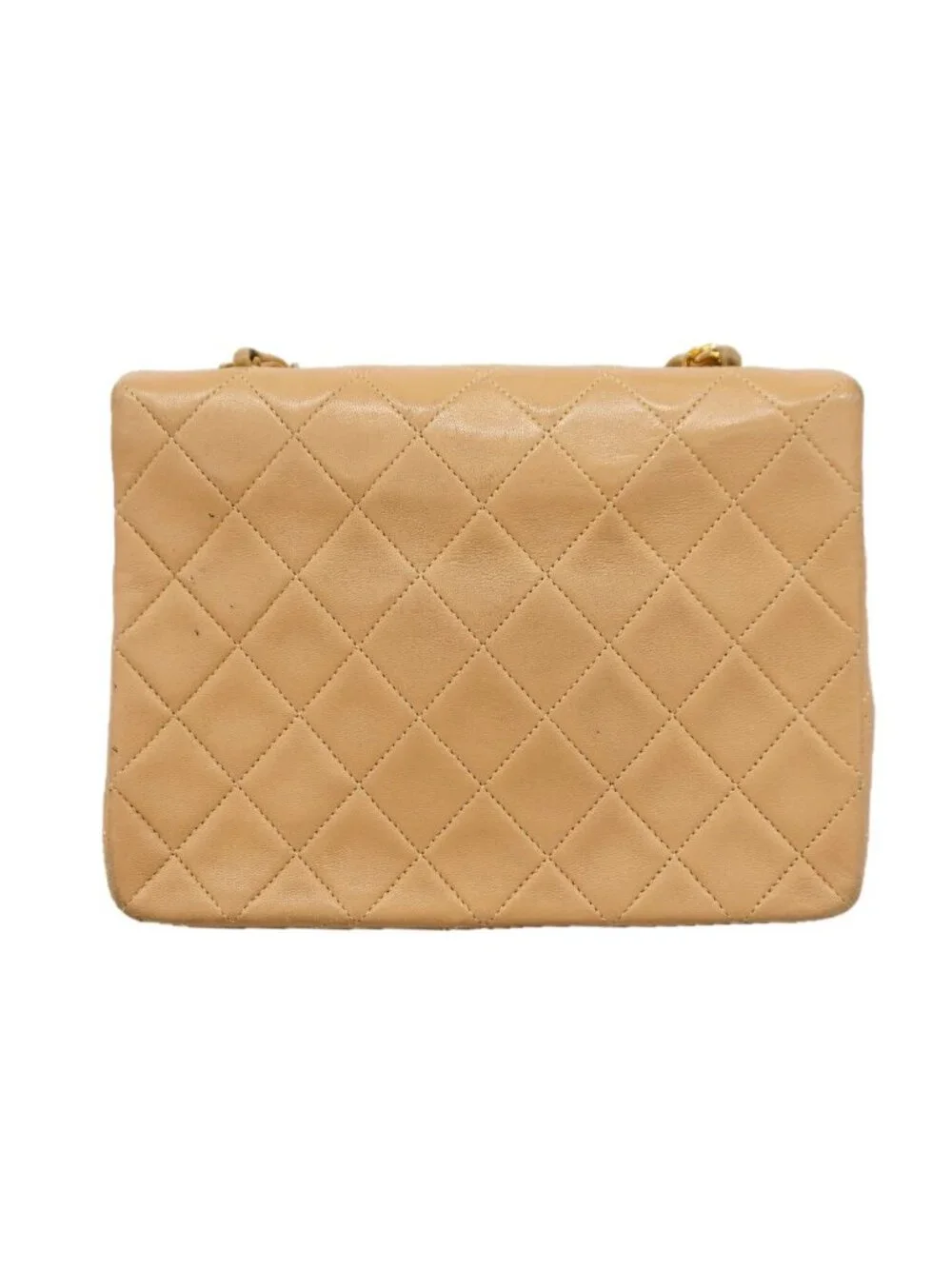 Chanel Shoulder Bag Quilted Lambskin Beige Gold